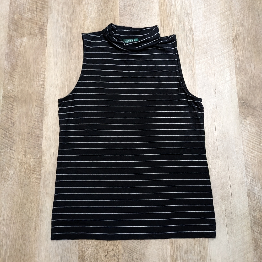 Ralph Lauren Black and White Striped Sleeveless Sweater Top Size Large